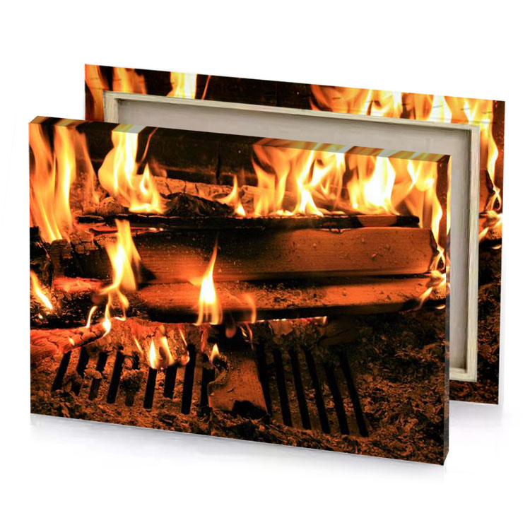 a fire burning in fireplace flame canvas
