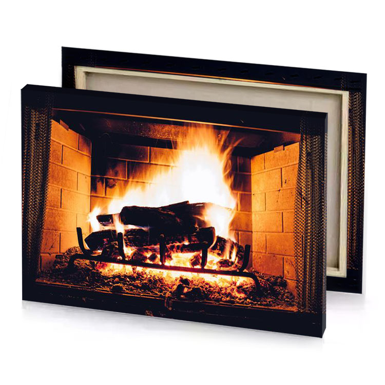 a fire burning in fireplace with the middle white smoke canvas