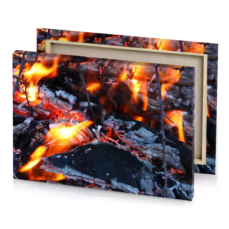 a fire burning in the woods smoky black canvas