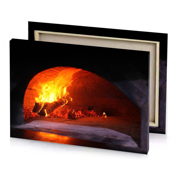 a fire burns in brick oven firebrick canvas