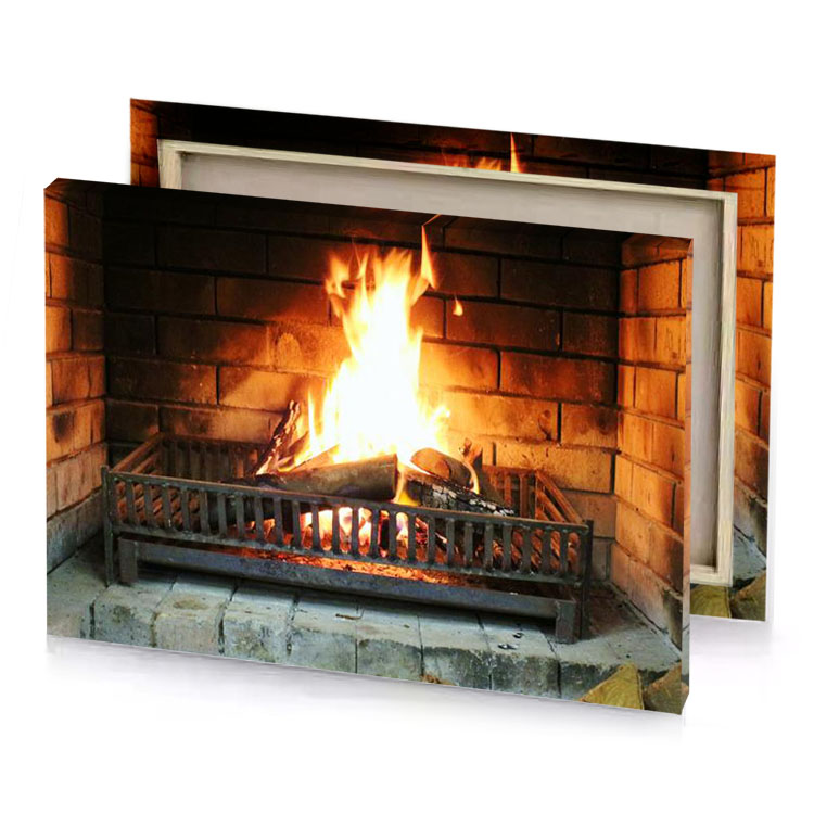 a fire in fireplace light golden rod yellow canvas