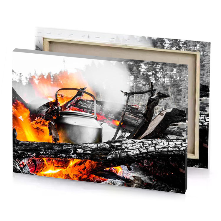 a fire in the woods light salmon canvas