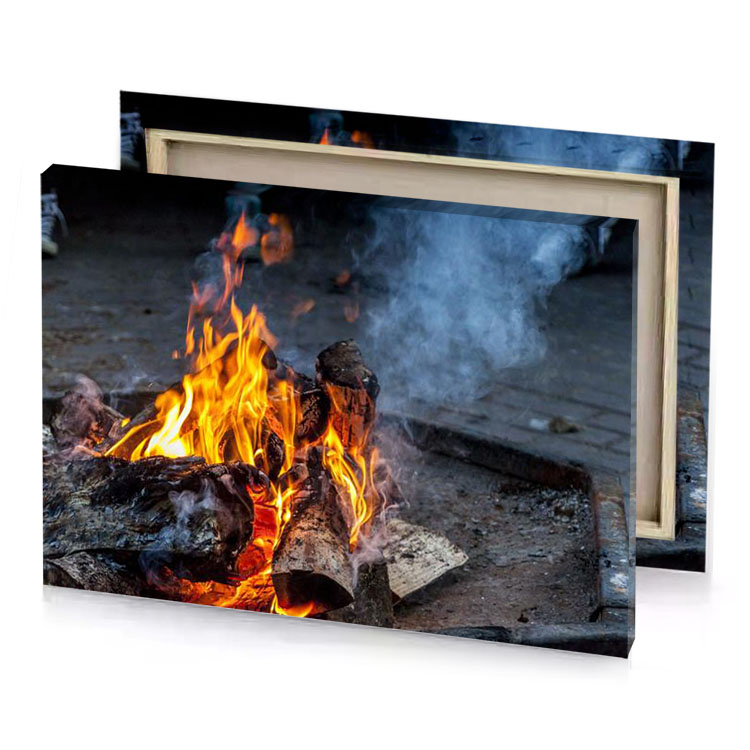 a fire is burning in the middle of street deep saffron canvas