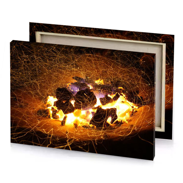 a fire is lit in the dark sepia canvas