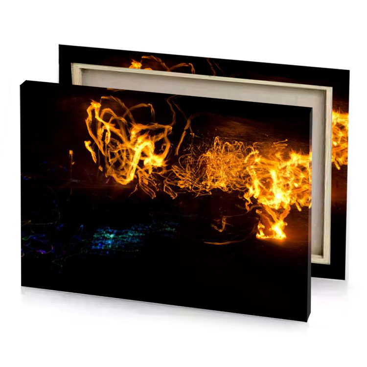 a fire is lit up in the dark tangerine canvas