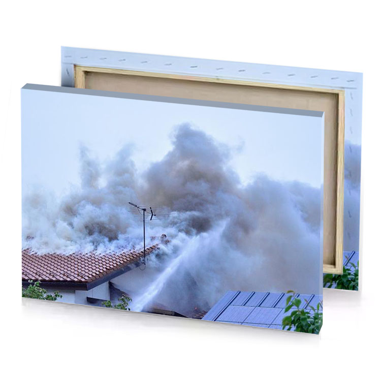 a fire is raging out of house manatee canvas