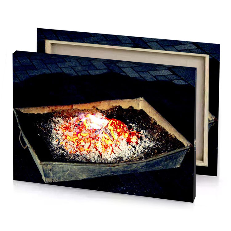 a fire pit with lit on it burlywood canvas