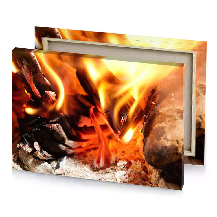 a fire with bunch of wood burning in it maroon canvas