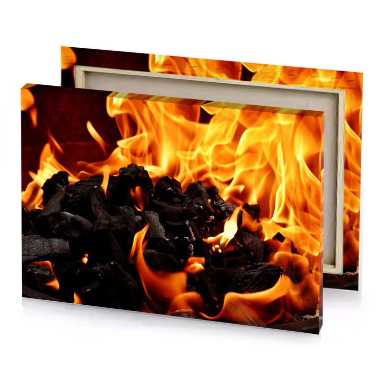 a fire with flames burning in it smoky black canvas