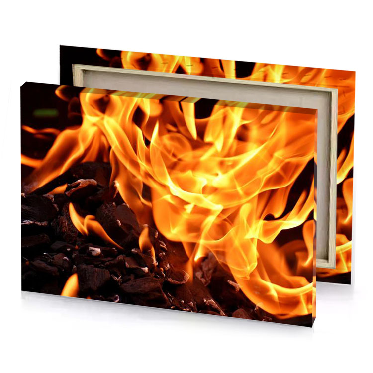 a fire with flames burning in the background carrot orange canvas