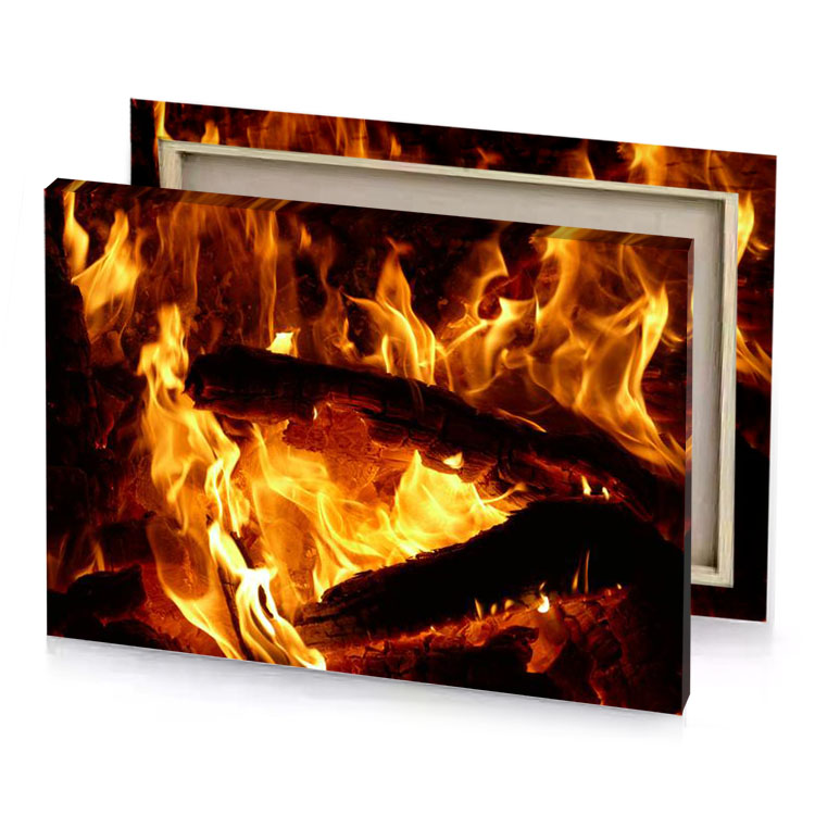 a fire with flames burning in the background tangerine canvas