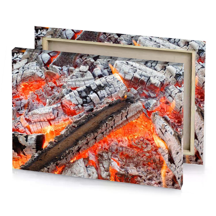 a fire with lot of charcoal tomato canvas