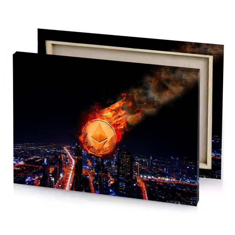 a fireball is burning in the air over city sand brown canvas