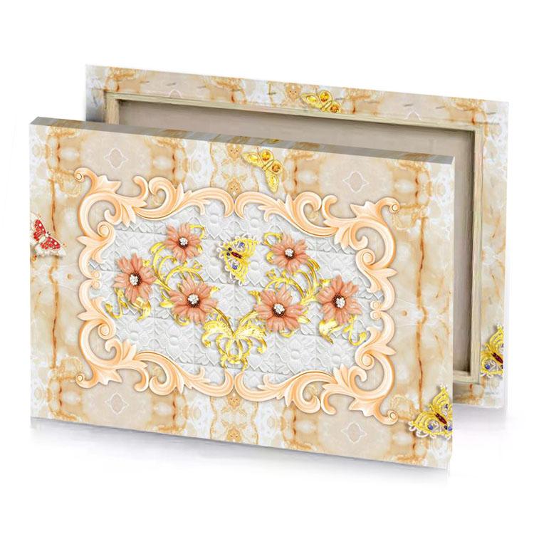a floral pattern with butterflies and flowers dark salmon canvas
