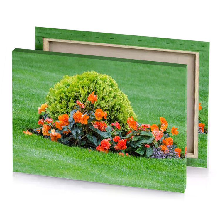 a flower bed in the grass olive drab canvas