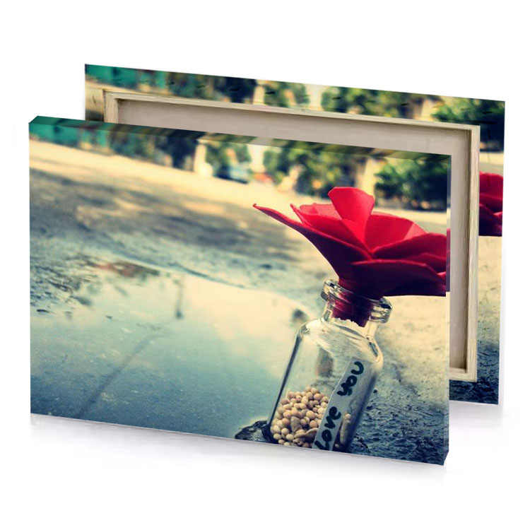 a flower in bottle with red inside pearl canvas