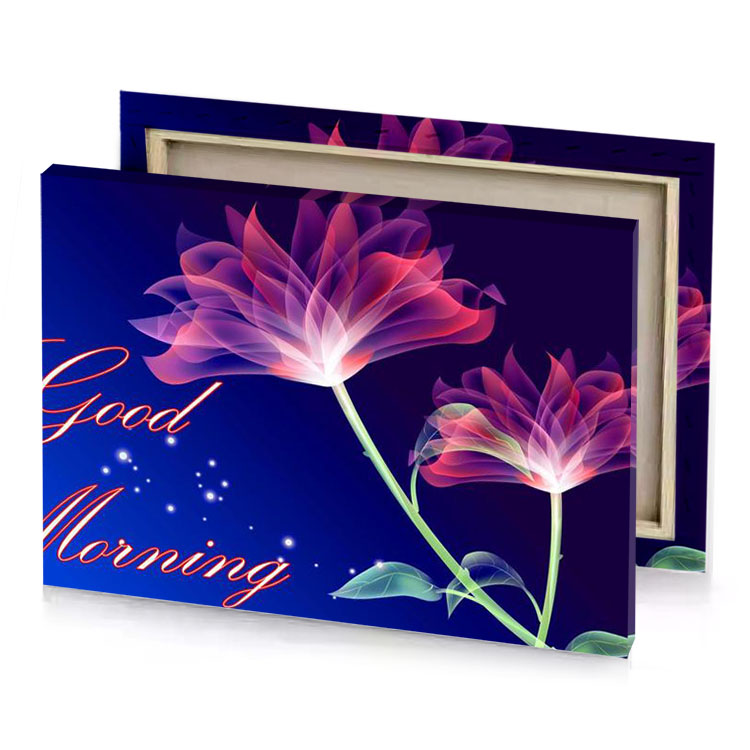 a flower with the words god is coming navy canvas