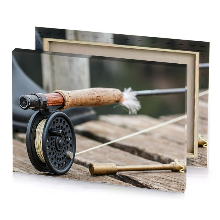 a fly rod with attached to it silver canvas