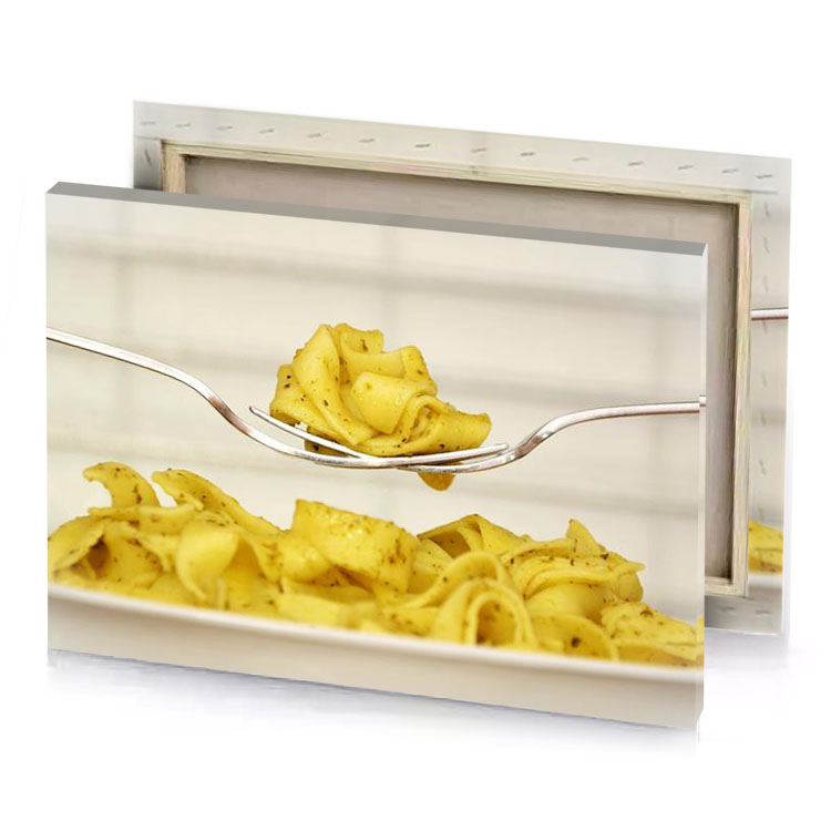a fork full of pasta yellow orange canvas
