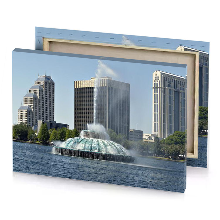 a fountain in the water slate gray canvas