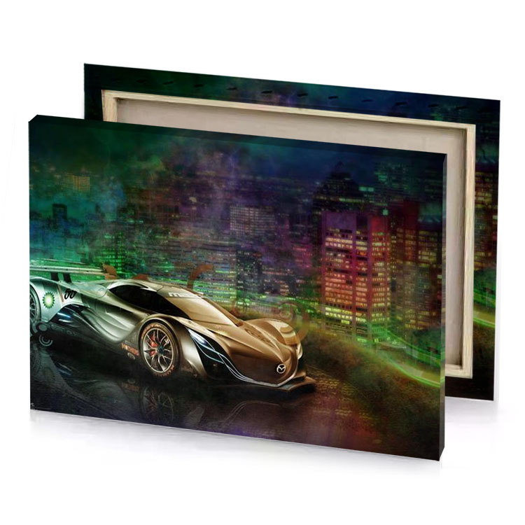 a futuristic car in the city at night dark khaki canvas