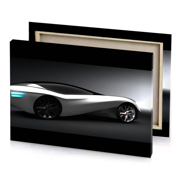 a futuristic car with blue light on the side taupe canvas