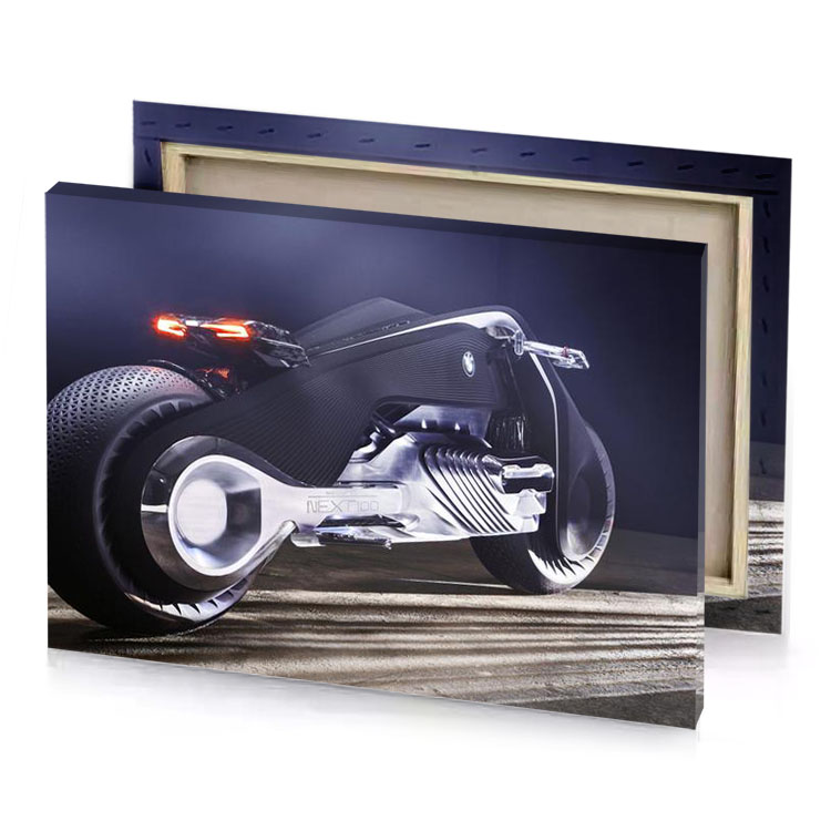 a futuristic motorcycle with light on it charcoal canvas