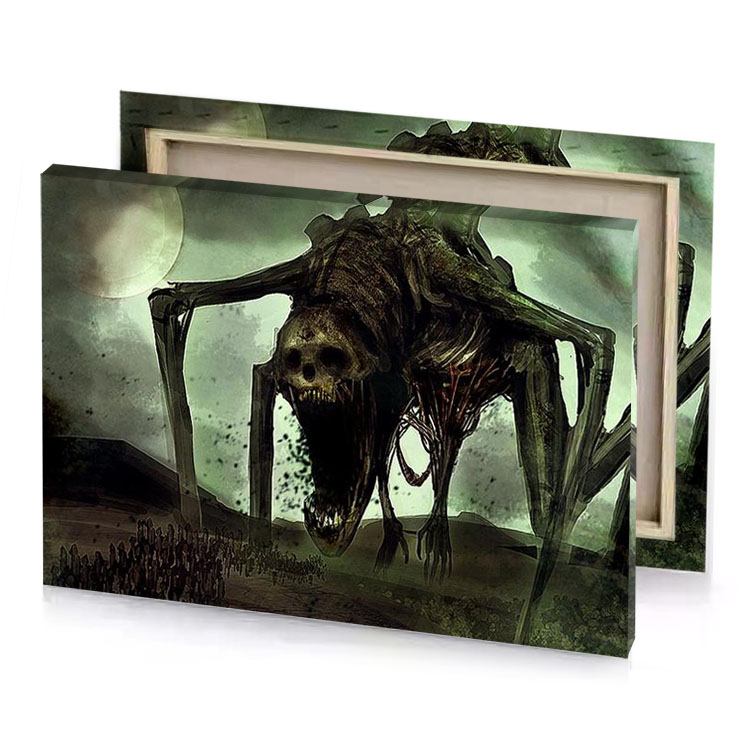 a giant alien dark sea green canvas
