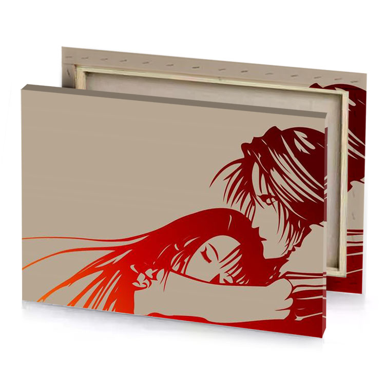 a girl hugging her boyfriend in the middle of image firebrick canvas