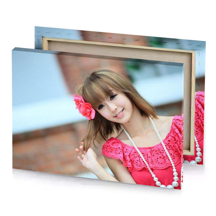 a girl in pink dress and pearls light steel blue canvas