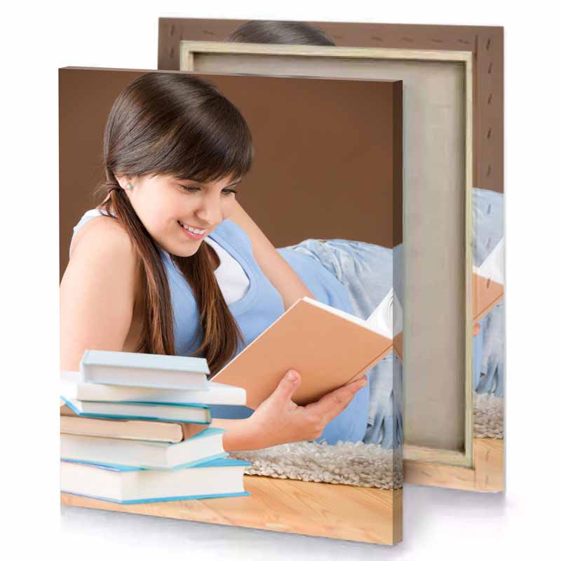 a girl laying on the floor reading book light steel blue canvas