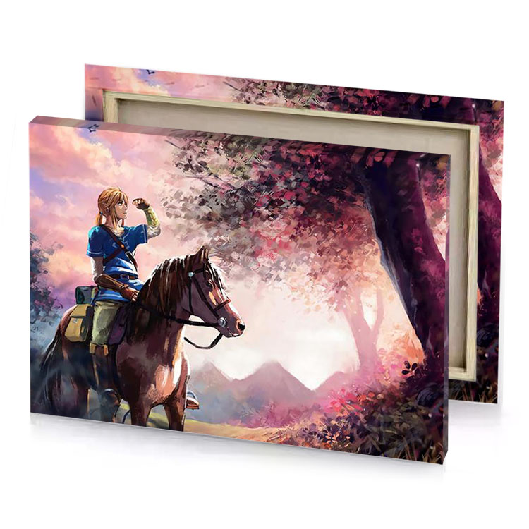 a girl riding horse linen canvas