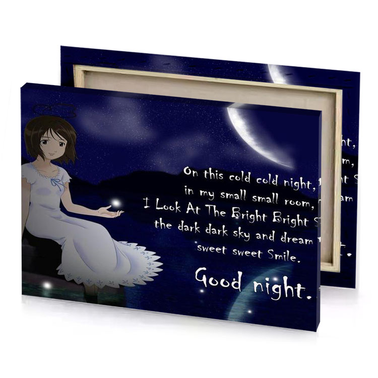 a girl sitting on rock with moon in the background midnight blue canvas