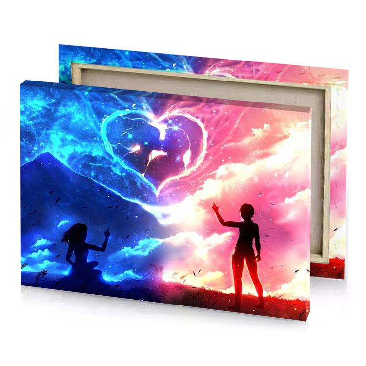 a girl standing in front of nebula midnight blue canvas
