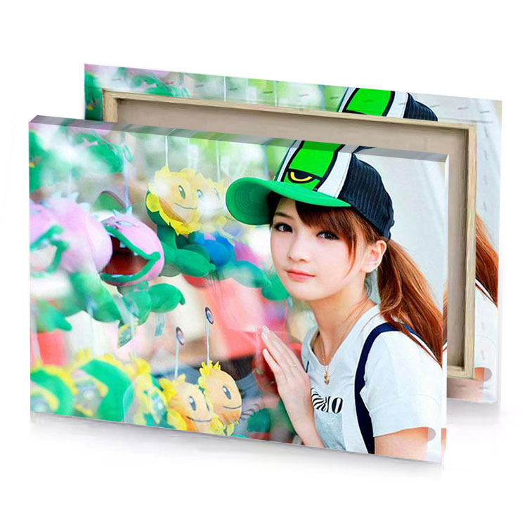 a girl wearing hat and holding green leaf lavender canvas