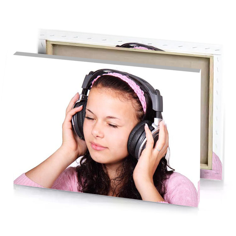 a girl wearing headphones and listening to music snow canvas