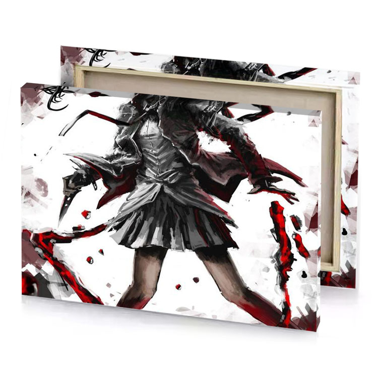 a girl with bloody face and smoky black canvas
