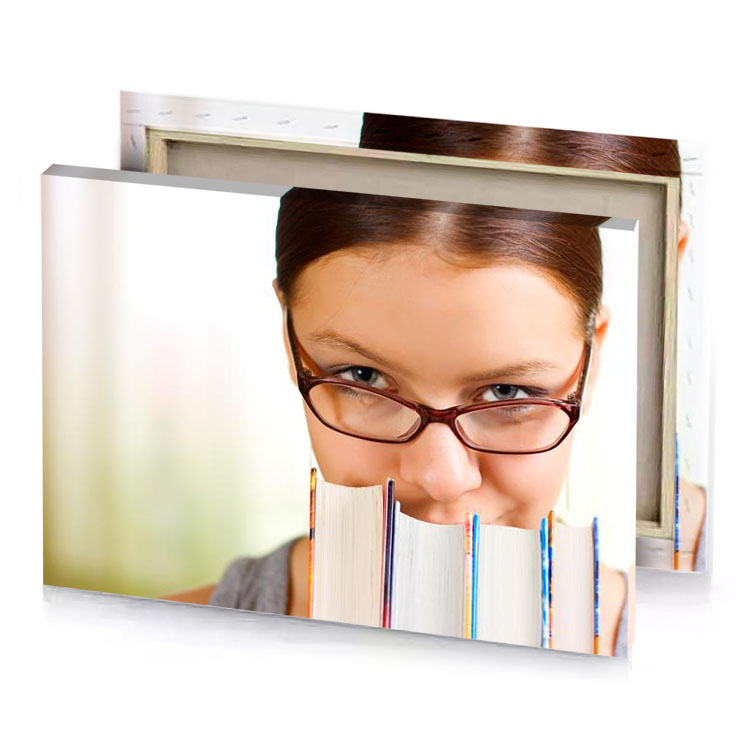 a girl with glasses and book white smoke canvas