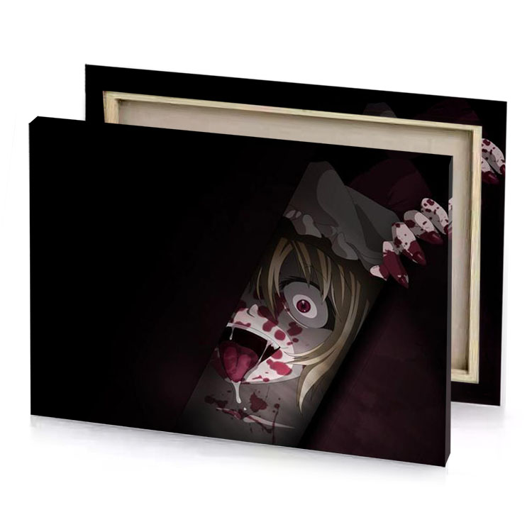 a girl with knife in her hand dim gray canvas