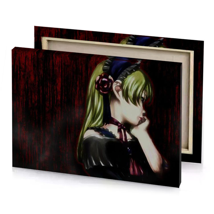 a girl with long hair and black dress bistre canvas
