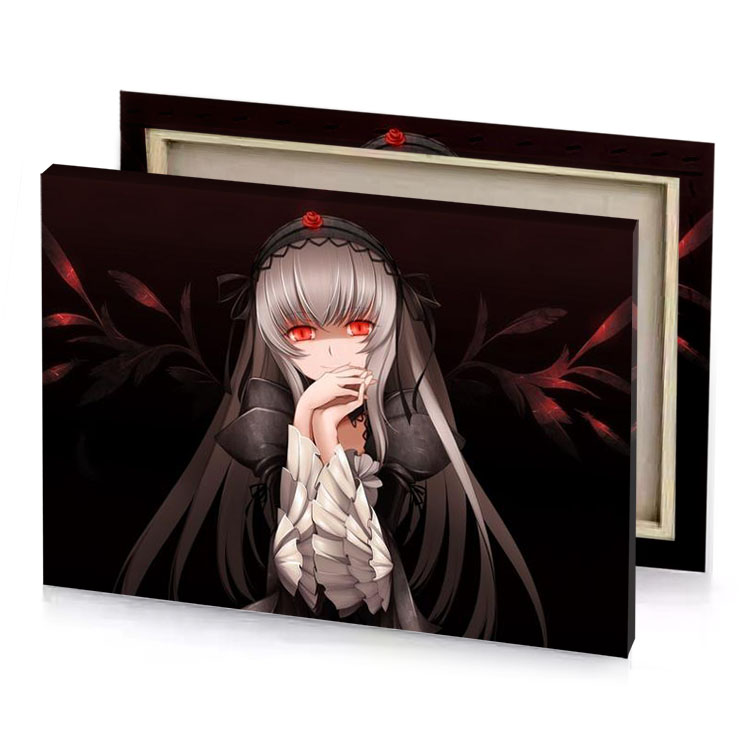 a girl with long hair and red eyes apricot canvas