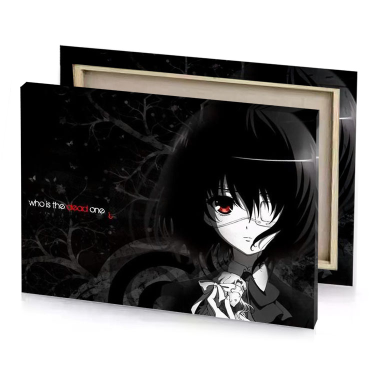 a girl with red eyes and black hair white smoke canvas