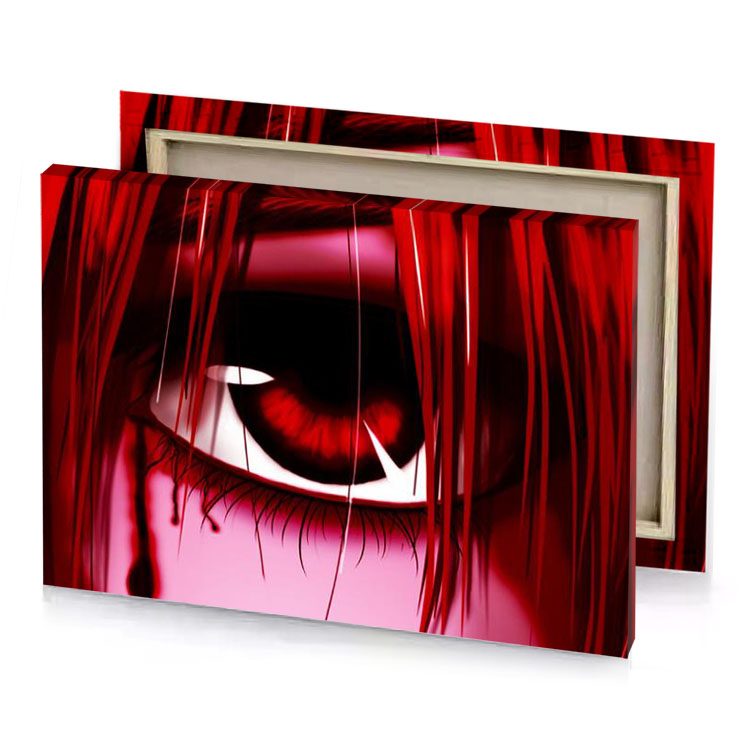 a girl with red hair and bloody eye maroon canvas