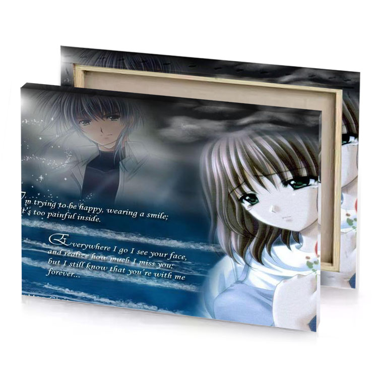 a girl with rose in her hand and quote on prussian blue canvas