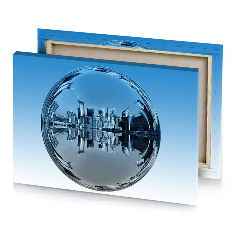 a glass sphere with city in the middle slate gray canvas