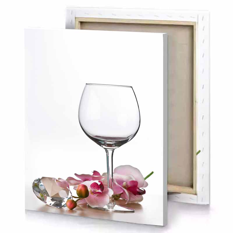 a glass with flower on it white smoke canvas