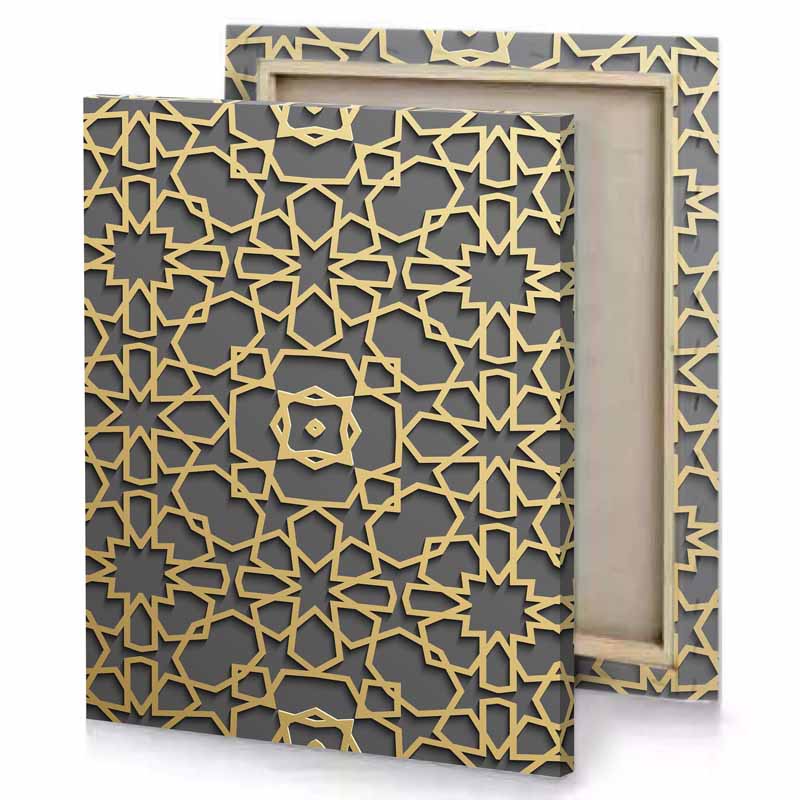 a gold and black wallpaper with pattern of stars canvas