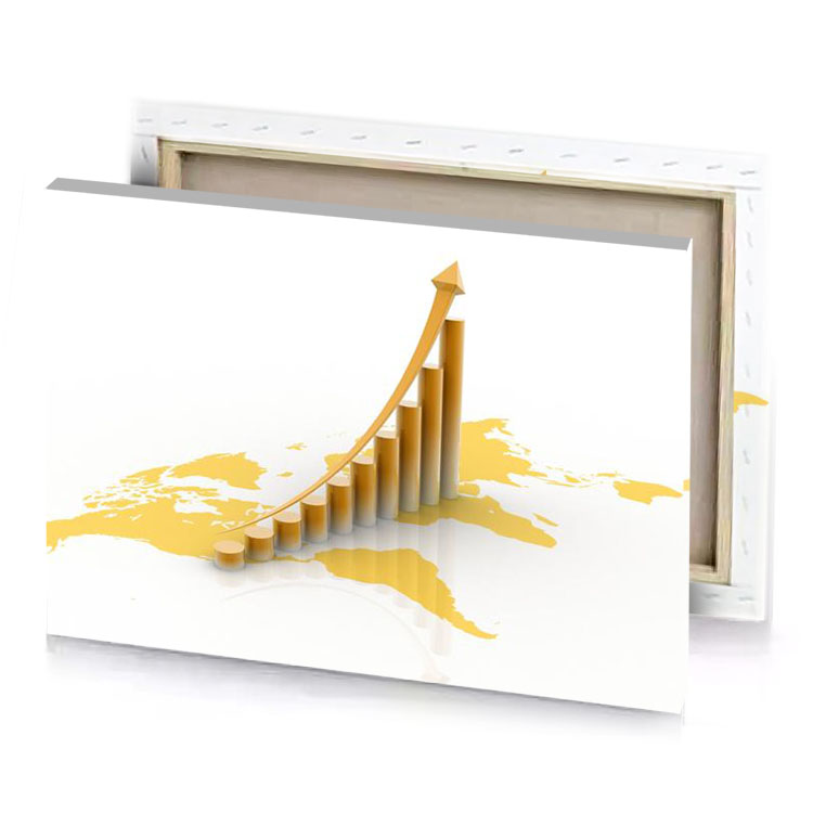 a gold bar chart with world map in the background dark golden rod canvas
