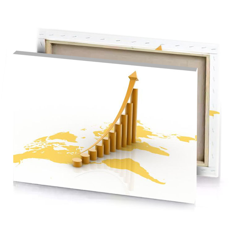 a gold bar chart with world map in the background sienna canvas
