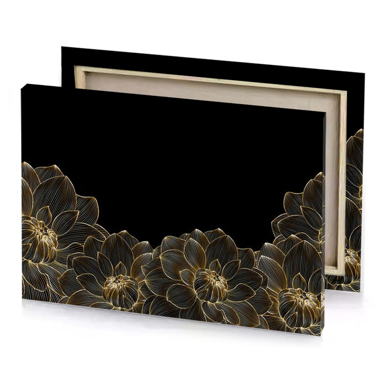 a gold flower border with black background canvas